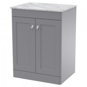 Classique 600mm Freestanding 2 Door Vanity with Marble Top - Satin Grey