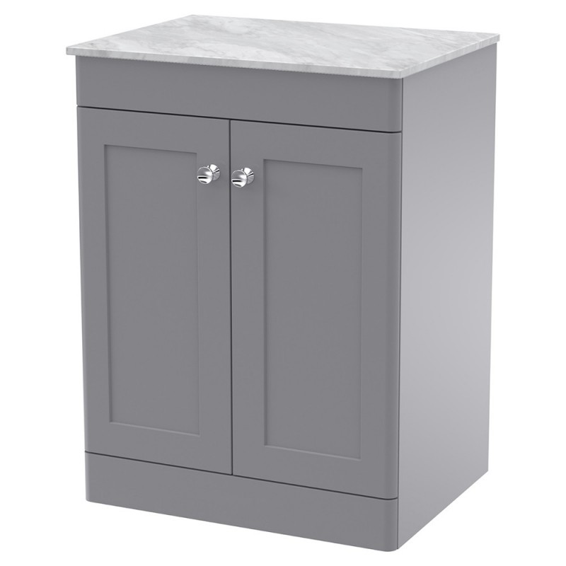 Classique 600mm Freestanding 2 Door Vanity with Marble Top - Satin Grey