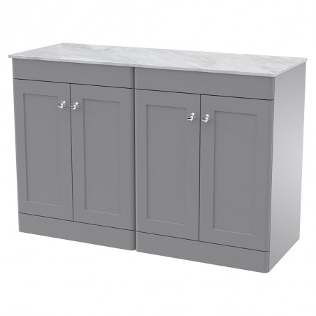 Classique 1200mm Freestanding 4 Door Vanity with Marble Top - Satin Grey