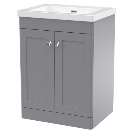 Classique 600mm Freestanding 2 Door Vanity with Basin - 0 Tap Hole - Satin Grey