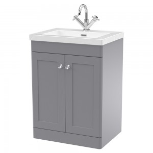 Classique 600mm Freestanding 2 Door Vanity with Basin - 1 Tap Hole - Satin Grey