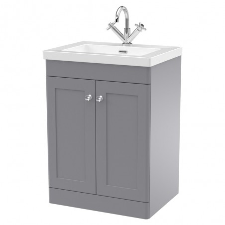 Classique 600mm Freestanding 2 Door Vanity with Basin - 1 Tap Hole - Satin Grey