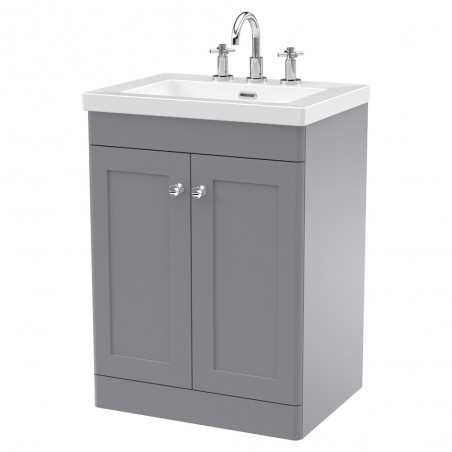 Classique 600mm Freestanding 2 Door Vanity with Basin - 3 Tap Hole - Satin Grey