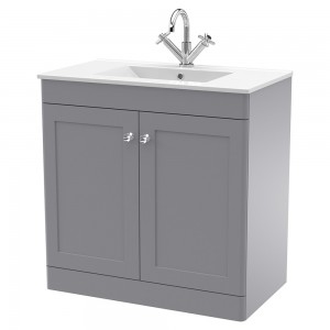 Classique 800mm Freestanding 2 Door Vanity with Basin - 1 Tap Hole - Satin Grey