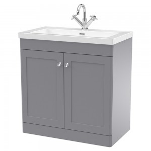 Classique 800mm Freestanding 2 Door Vanity with Basin - 1 Tap Hole - Satin Grey