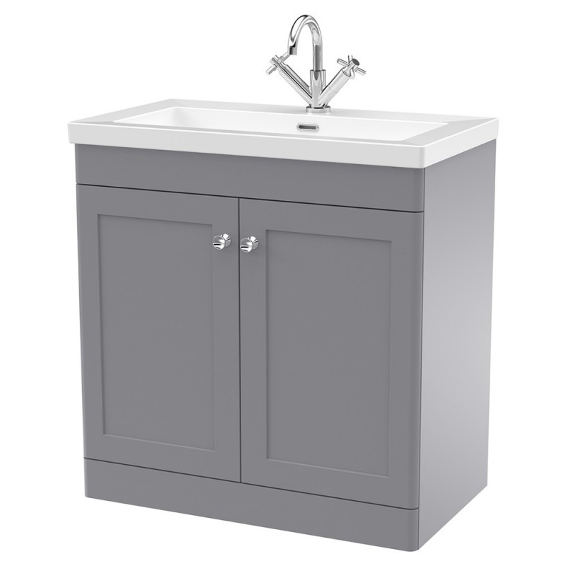 Classique 800mm Freestanding 2 Door Vanity with Basin - 1 Tap Hole - Satin Grey