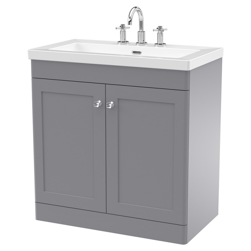 Classique 800mm Freestanding 2 Door Vanity with Basin - 3 Tap Hole - Satin Grey