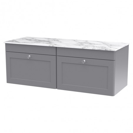 Classique 1200mm Wall Hung 2 Drawer Vanity with Marble Top - Satin Grey