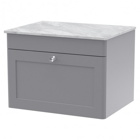 Classique 600mm Wall Hung 1 Drawer Vanity with Marble Top - Satin Grey