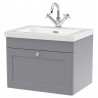 Classique 600mm Wall Hung 1 Drawer Vanity with Basin - 1 Tap Hole - Satin Grey