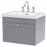 Classique 600mm Wall Hung 1 Drawer Vanity with Basin - 3 Tap Hole - Satin Grey