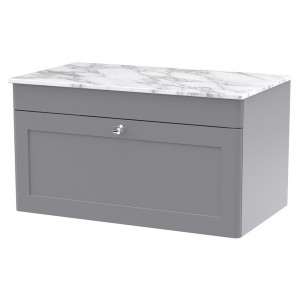 Classique 800mm Wall Hung 2 Door Vanity with Marble Top - Satin Grey