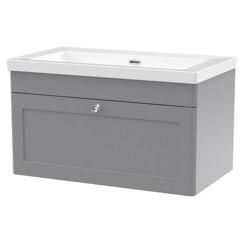 Classique 800mm Wall Hung 2 Door Vanity with Basin - 0 Tap Hole - Satin Grey