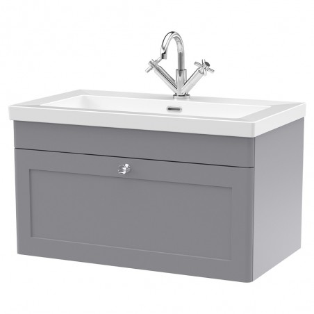 Classique 800mm Wall Hung 2 Door Vanity with Basin - 1 Tap Hole - Satin Grey