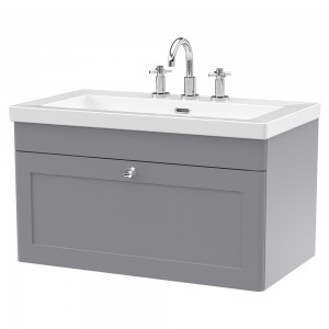 Classique 800mm Wall Hung 2 Door Vanity with Basin - 3 Tap Hole - Satin Grey