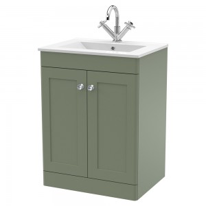 Classique 600mm Freestanding 2 Door Vanity with Basin - 1 Tap Hole - Satin Green