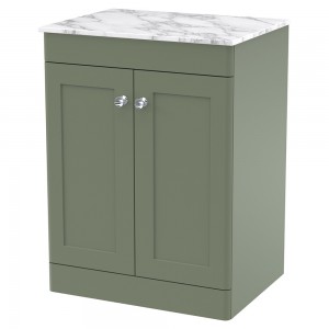 Classique 600mm Freestanding 2 Door Vanity with Marble Top - Satin Green