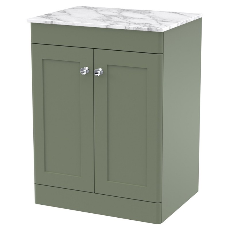 Classique 600mm Freestanding 2 Door Vanity with Marble Top - Satin Green