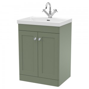 Classique 600mm Freestanding 2 Door Vanity with Basin - 1 Tap Hole - Satin Green