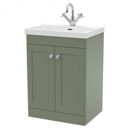 Classique 600mm Freestanding 2 Door Vanity with Basin - 1 Tap Hole - Satin Green