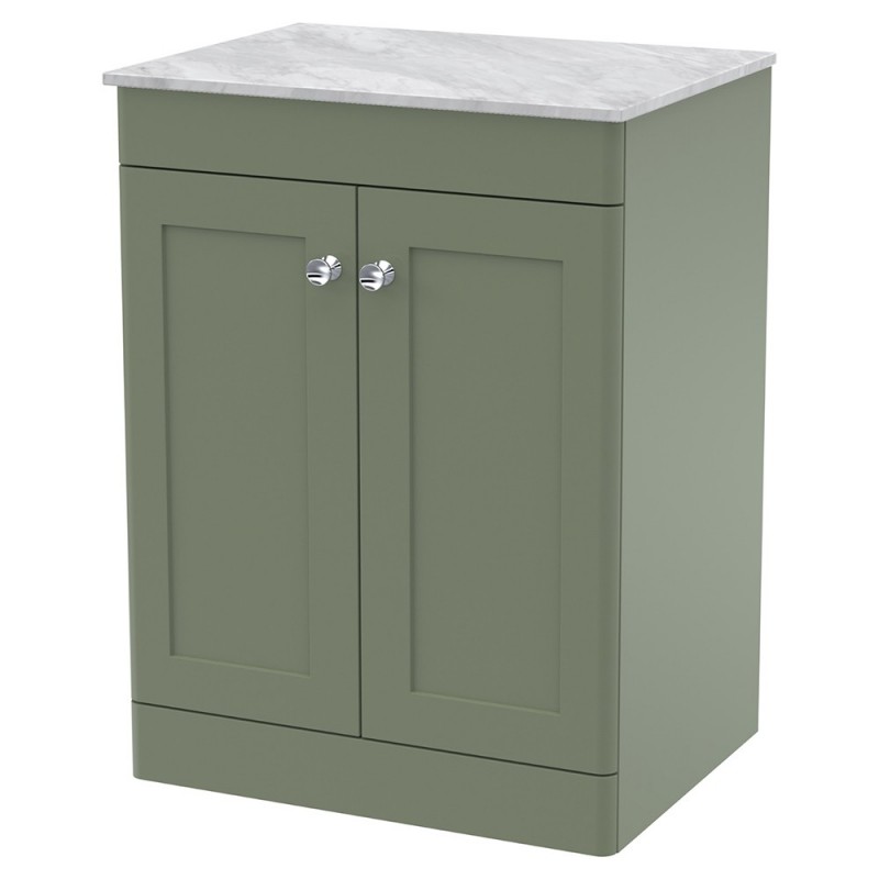 Classique 600mm Freestanding 2 Door Vanity with Marble Top - Satin Green