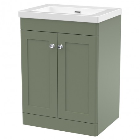 Classique 600mm Freestanding 2 Door Vanity with Basin - 0 Tap Hole - Satin Green