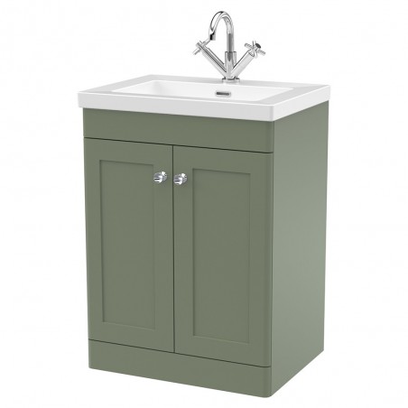 Classique 600mm Freestanding 2 Door Vanity with Basin - 1 Tap Hole - Satin Green