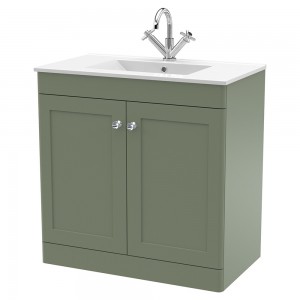 Classique 800mm Freestanding 2 Door Vanity with Basin - 1 Tap Hole - Satin Green