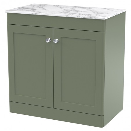 Classique 800mm Freestanding 2 Door Vanity with Marble Top - Satin Green