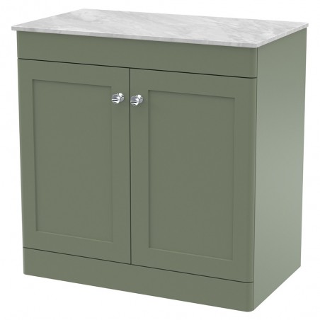 Classique 800mm Freestanding 2 Door Vanity with Marble Top - Satin Green