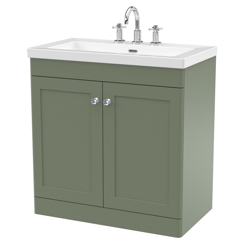 Classique 800mm Freestanding 2 Door Vanity with Basin - 3 Tap Hole - Satin Green