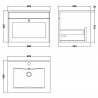 Classique 600mm Wall Hung 1 Drawer Vanity with Basin - 1 Tap Hole - Satin Green - Technical Drawing