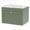 Classique 600mm Wall Hung 1 Drawer Vanity with Marble Top - Satin Green