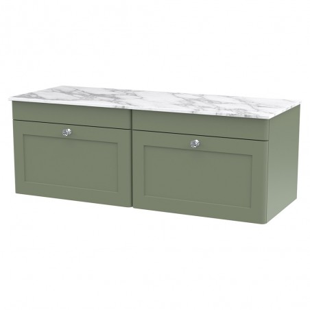 Classique 1200mm Wall Hung 2 Drawer Vanity with Marble Top - Satin Green