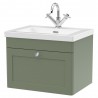 Classique 600mm Wall Hung 1 Drawer Vanity with Basin - 1 Tap Hole - Satin Green