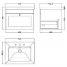 Classique 600mm Wall Hung 1 Drawer Vanity with Basin - 3 Tap Hole - Satin Green - Technical Drawing