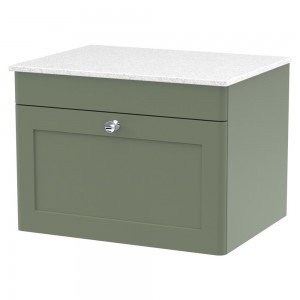 Classique 600mm Wall Hung 1 Drawer Vanity with Marble Top - Satin Green