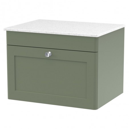 Classique 600mm Wall Hung 1 Drawer Vanity with Marble Top - Satin Green