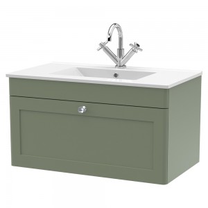 Classique 800mm Wall Hung 2 Door Vanity with Basin - 1 Tap Hole - Satin Green