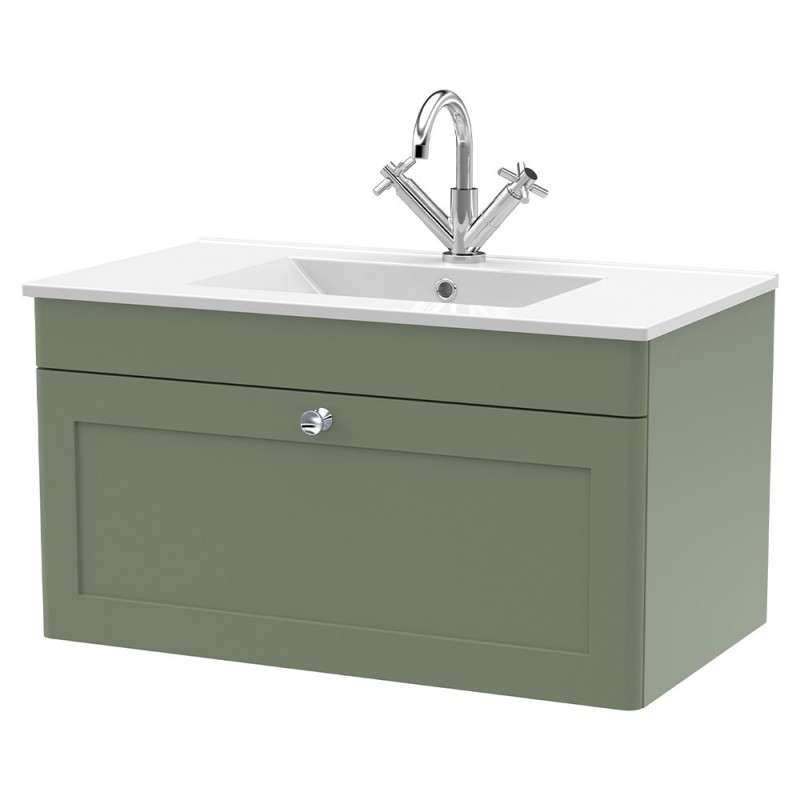 Classique 800mm Wall Hung 2 Door Vanity with Basin - 1 Tap Hole - Satin Green