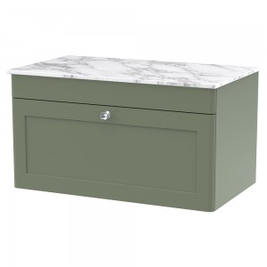 Classique 800mm Wall Hung 2 Door Vanity with Marble Top - Satin Green