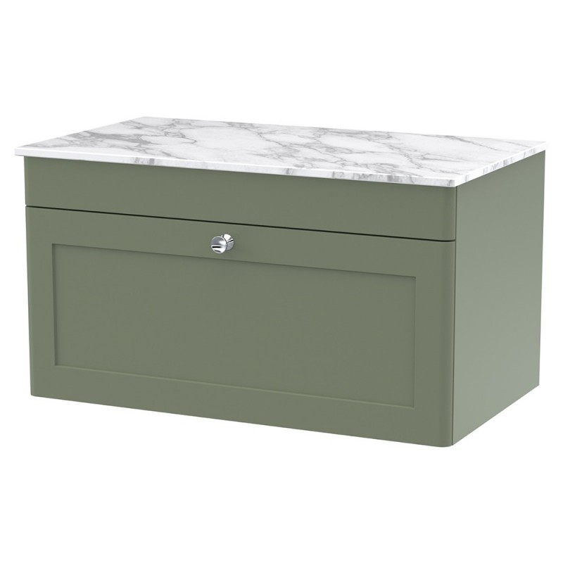 Classique 800mm Wall Hung 2 Door Vanity with Marble Top - Satin Green