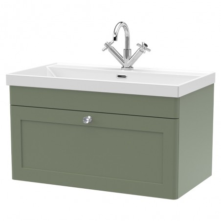 Classique 800mm Wall Hung 2 Door Vanity with Basin - 1 Tap Hole - Satin Green