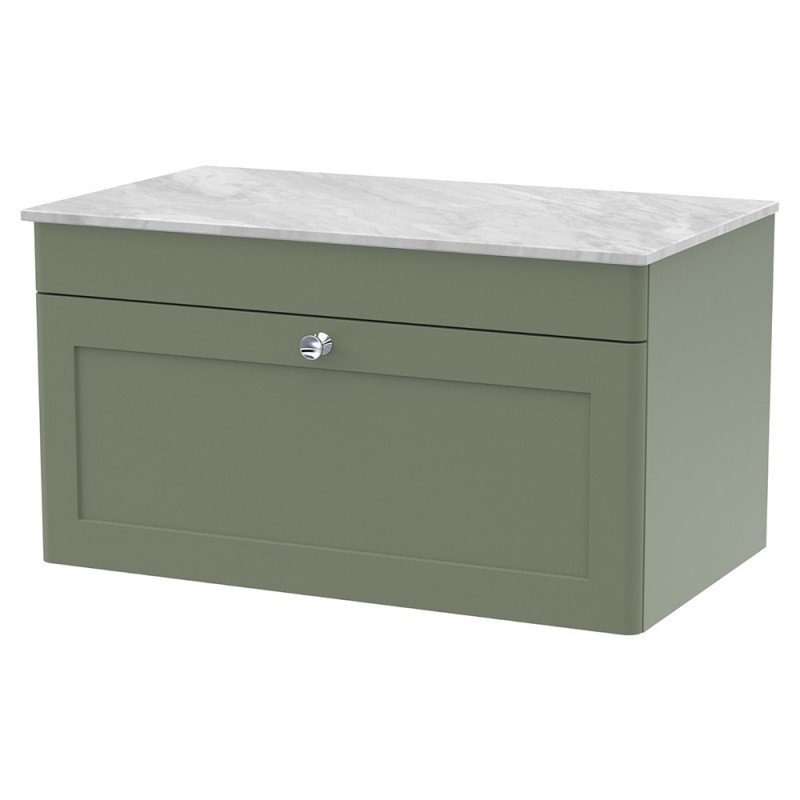 Classique 800mm Wall Hung 2 Door Vanity with Marble Top - Satin Green