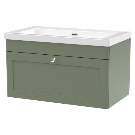 Classique 800mm Wall Hung 2 Door Vanity with Basin - 0 Tap Hole - Satin Green