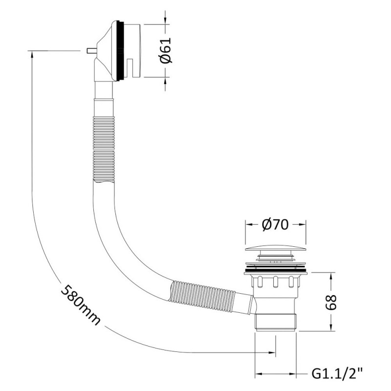 Brushed Bronze Easyclean Sprung Plug Bath Waste - Technical Drawing