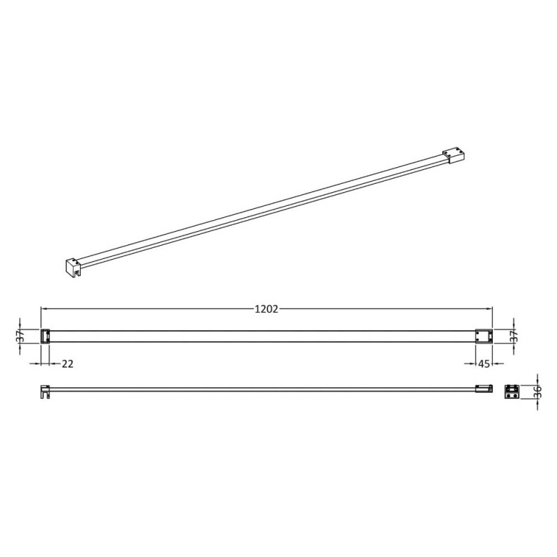 Brushed Pewter Wetroom Screen Support Arm - Technical Drawing