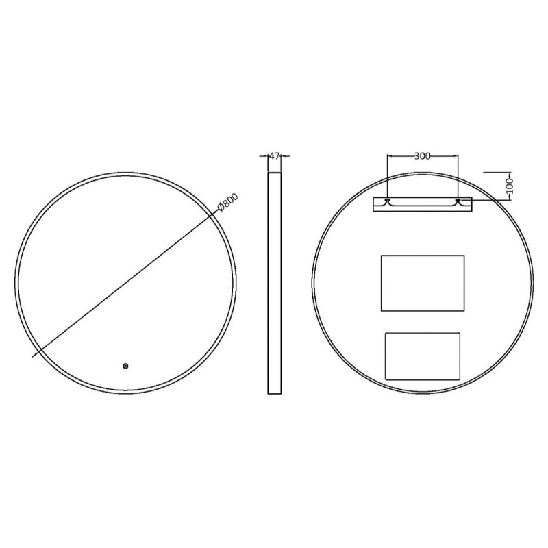 Mensa Black Frame LED Mirror - 800mm - Technical Drawing