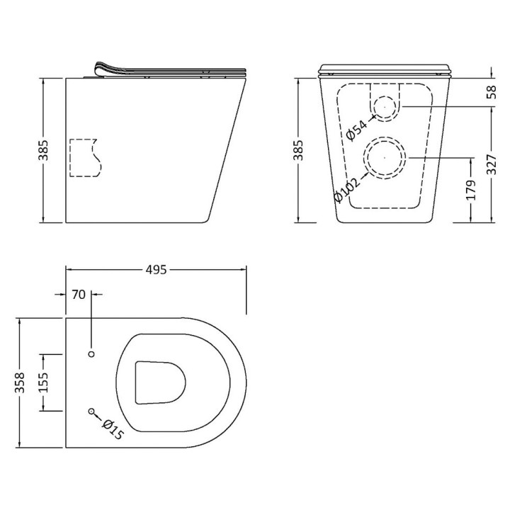 Freya Round Rimless BTW Pan & Soft Close Seat - Technical Drawing