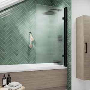 Square Hinged Fluted Bath Screen - 8mm - Brushed Pewter